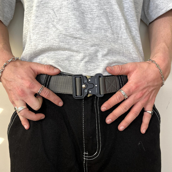 Y2K utility Gray tactical military unique buckle design belt - Picture 3 of 6